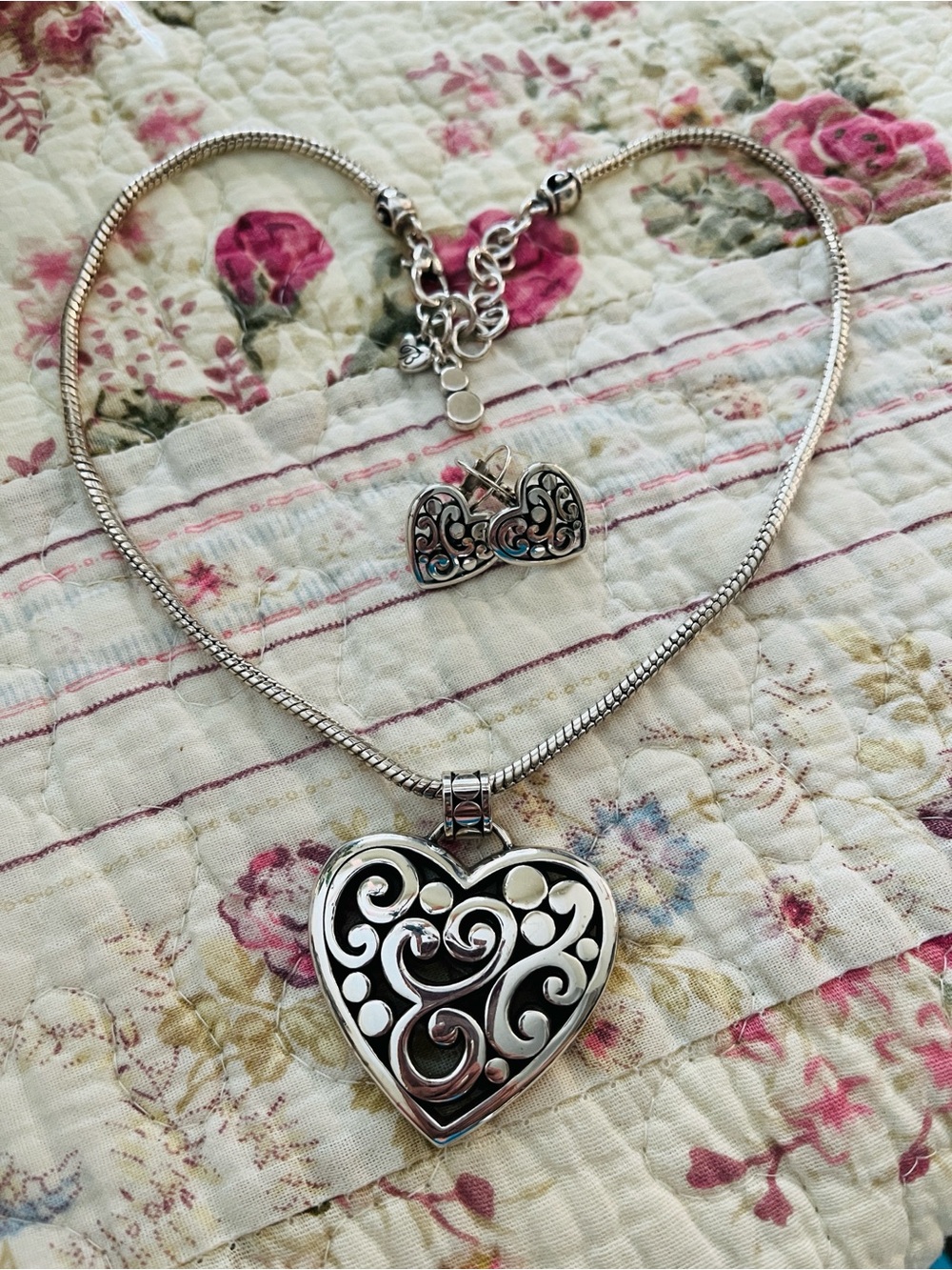 Brighton Silver Filigree Heart Necklace and Earring Set / PRICE FIRM